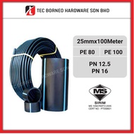 TEC [100 Meter] 3/4" Inch 25mm PN12.5 PN16 HDPE Poly PP Pipe Black PE80 / PE100 SIRIM PE 80 PE 100 P