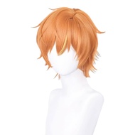 Womens Pjsekai Akito Shinonome Wig Cosplay Anime Halloween Costume Short Orange Yellow Streak Hair w