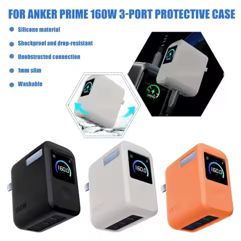 Silicone Protective Case for Anker Prime 160W Charger Anti-Scratch Shockproof Cover for 3-Port Smart