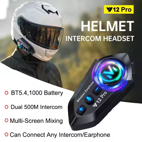 Y12 Pro Motorcycle Helmet Intercom V5.4 Hands Free Call Kit 500M For 2 Rider Intercomunicador Moto I