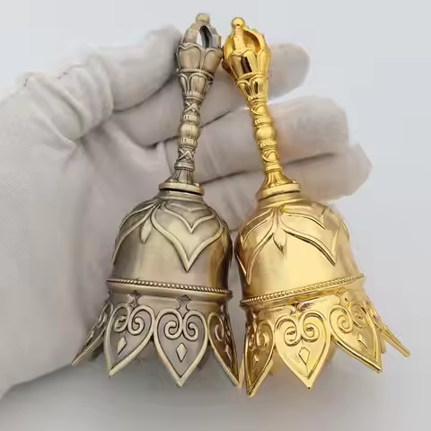 1PC Vintage Elegant Lotus Bell Hand-cranked Copper Bell Temple Church Bell Old Man Bell Christmas Be