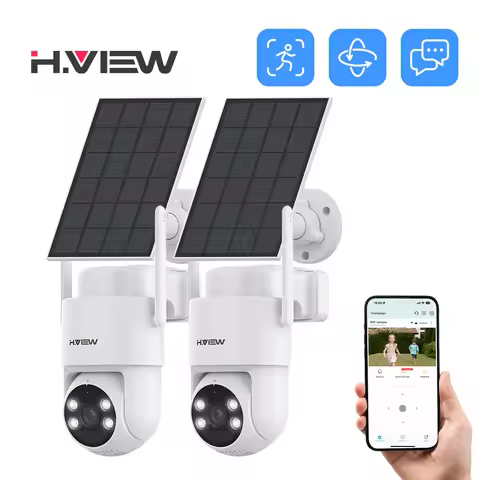 H.VIEW 2PCS PIR Battery Powered Camera Wireless Outdoor,2K 3MP PTZ WiFi Camera with Solar Panel, 2-W