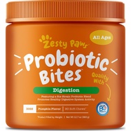 Zesty Paws Probiotic Bites for Dogs with Natural Digestive Enzymes Pumpkin Flavor 90 Soft Chews