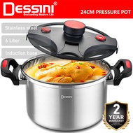 DESSINI ITALY 6L Non-stick Stainless Steel Induction Pressure Cooker Secure Lock Casserole Pot Bowl 