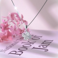 nnjew Necklace 92.5% Pure Silver Gleaming Clover Model Leaf