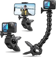 Jaws Flex Clamp Mount with Adjustable Gooseneck for GoPro Hero 11, 10, 9, 8, 7, 6, 5, 4, Session 3+, 3, 2, 1 Max, Hero (2018) Fusion, DJI Osmo Cameras Compatible with 4-7'' Smartphone