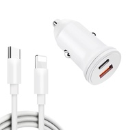 WKN-707 PD 20W USB-C / Type-C + QC 3.0 25W USB Mini Car Charger with USB-C / Type-C to 8 Pin Data Ca