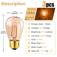 3pcs E27 bóng Đèn Led Edison Retro 1W kính bóng đèn LED dây tóc 10Watt tương đương với màu trắng ấm