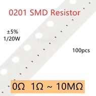 100pcs 0201 5% SMD Resistor 0R 1R 2Ω 3.3 ohm 5.1R 10R 20R 33R 51R 100R 150R 200R 240R 510R 1K 2K 4.7
