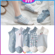 PTT Kaos Kaki Wanita Pendek Strawberry 6581 Motif Buah Garis Kotak Unisex Semata Mata Kaki Ankle Kar