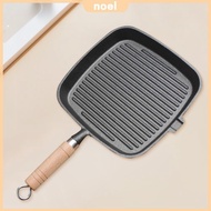 [New] Cast Iron Skillet Steak Frying Pot with Wooden Handle Uncoated Non-stick Steak Skillet Camping