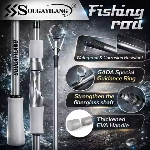 Sougayilang 1.8m 2-Piece Fiberglass Fishing Rod Spinning Casting Lightweight Durable Anti-Corrosion