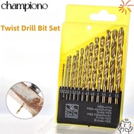 CHAMPIONO Twist Drill Bit, Straight Handle High-Speed Steel HSS Bit, Boxed Titanium Plated Drill Bit