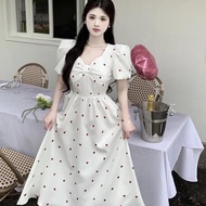 Strawberry Dress Putih White Casual Korea Midi Import Wanita Fashion