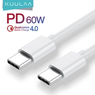 KUULAA PD 60W USB Type C ถึง USB Type C สาย QC 4.0 3.0 Fast Charge สาย USBC ข้อมูลสำหรับ Samsung S20 Xiaomi 10 Huawei Oneplus