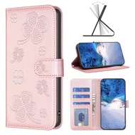 XICCI Flip Case for OPPO Realme C53 N53 C51 C33 C55 C35 Reno 7 7Z 8Z Phone Case Four Leaf Clover Emb