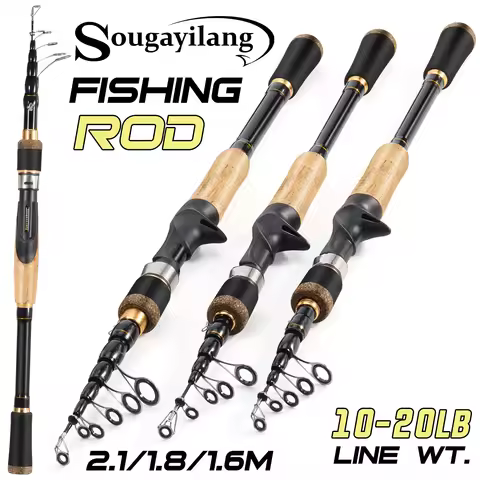 Sougayilang Telescopic Fishing Rod 1.6-2.1m Casting/Spinning Rod 5-6 Sections Max Drag 20lbs Rod for