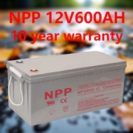 NPP 600AH 12V Deep Cycle AGM Solar Battery สำรองไฟสนามบาส 3×3 Night Court แสงสว่างเต็ม 10 ปีประกัน ส