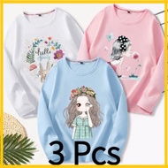 Ready stock 3-15tahun 3 Pcs baju lengan panjang budak perempuan/stripe shirt kids long sleeve/baju t shirt budak perempuan//tshirt kids girl