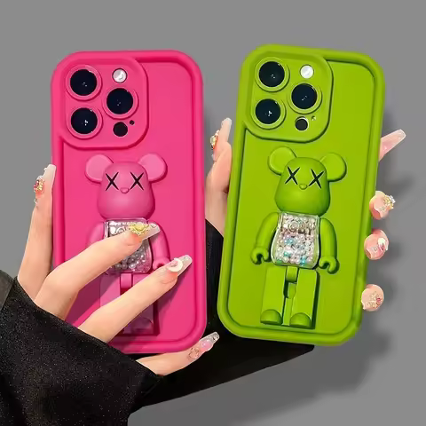 Cute 3D Bear Stand Case for Samsung Galaxy S24 S23 Ultra S22 S21 Plus S20 FE A12 A32 A52 A52S A23 A3