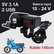 Motorcycle Digital Voltmeter Charger Motor Cas HP Motor 2 USB 3.1A Cas