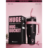 1200ML Korea Black Pink Series Water Bottle Stainless Steel Tumbler with Handle Straw Cup 冰霸杯 保溫杯
