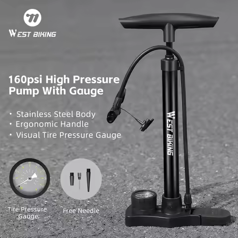 WEST BIKING Bicycle Pump 160PSI Portable Stainless Steel Bike Pump Schrader Presta Valve Inflator Mo