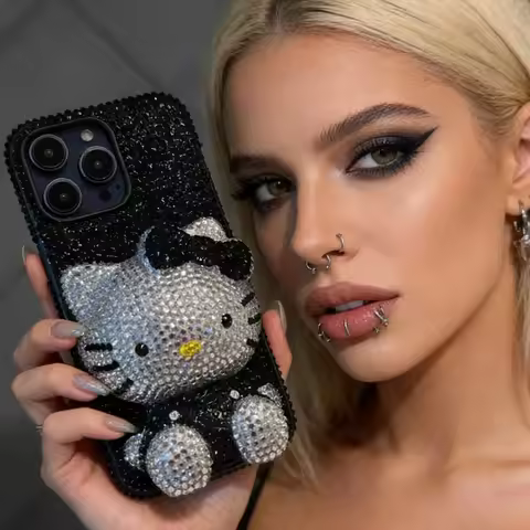 Hello Kitty Rhinestone Bling Crystal Phone Case Chain For iPhone17 16 15 14 13 12 11Pro Max X Xs XR 