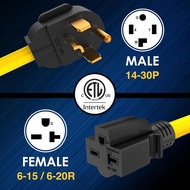 NEMA 14-30 to NEMA 6-20/6-15 Cord Adapter, STW 10 AWG, 3 Prong Dryer Adapter, 125V/250V, 30A to 20A/