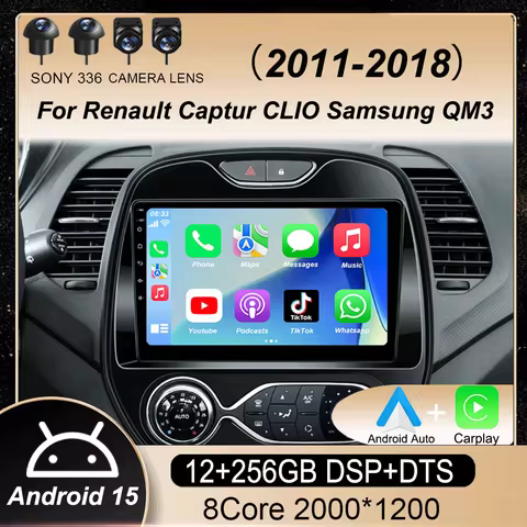 Android 15 Auto Radio For Renault Captur CLIO Samsung QM3 2011 - 2018 Stereo Carplay GPS Navigation 