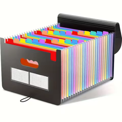 1pc 25 Pockets File Folder Organizer, Expandable Plastic Filing Box, Art Supplies Folder Multi-Purpo