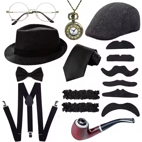 1920s Mens Costume Accessories Outfit Set Gangster Roaring 20s Costumes for Gatsby Party 30s Y-Back 