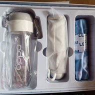 OPPO clear water bottle with umbrella and hand towel gift set