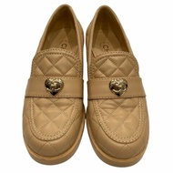 CHANEL 香奈兒 經典菱格紋樂福跟鞋 皮革 拿鐵色 37.5碼