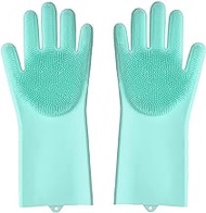 SHOPEE BRANDED Washing Silicon Hand Gloves with Scrubber for Kitchen Cleaning, Utensils, Bath and pet Hair Care - Reusable Heat Resistance and Water Proof Gloves -1 Pair (Multi Color)