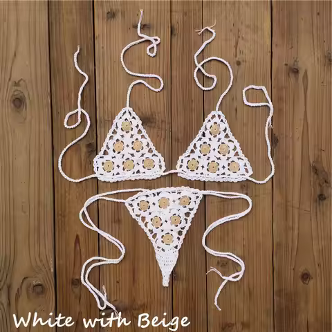 Micro Swimwear Cotton Bikini Set Crochet Mini Bikini Set G Thong String Beach