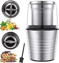 Spice Grinder, Coffee Grinder Electric, Wet and Dry Blender, 2-in-1 Wet and Dry Double Cups 300w Ele