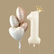 6pcs Number & Crown Design Balloon, Modern Heart & Crown Shaped Decorative Balloon For Birthday Part