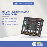 ATLAS M8 Sound Card 12 Sound Effects Noise Reduction Mixers Headset Mic Voice Control Mixer K Songs 