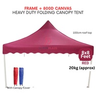 Red 8x8 Feet Full Set 800D Canvas Heavy Duty Folding Canopy Tent Kanopi Bazar Payung Pasar Malam Khemah