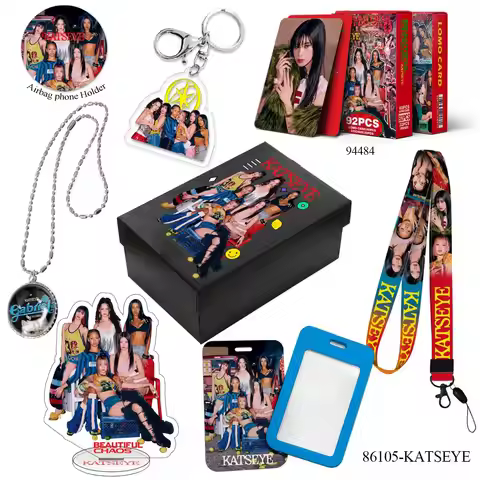 Kpop Idol KATSEYE New Album Star Peripheral Small Card Necklace Card Holder Signboard Stationery Set