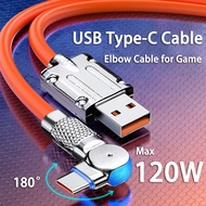 120W 6A Android Micro USB  &amp; Type-C Mobile Phone Fast Charging Rotary Connector Game Bold Data Cable Compatible with Xiaomi Huawei Samsung Cellphone Charge Data Line