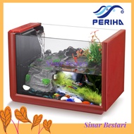Periha Table Top Mini Aquarium Kit 300S With Pump Filter LED Lighting Nano Tank Small Fish Akuarium Pam Lampu Set Sobo