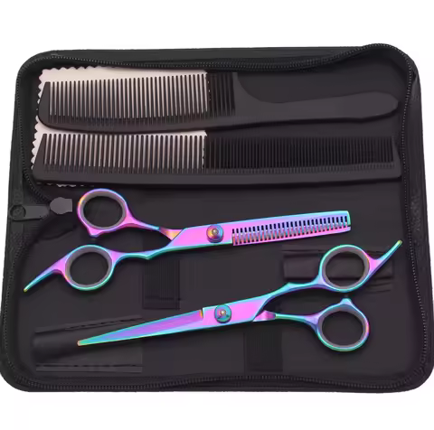 Hair Scissors Japan Stainless Hairdressing Scissors Blue Hair Cutting Scissors 4in1 Barber Shop Thin