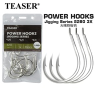 TEASER 10pcs 4/0 6/0 8/0 Sea Fishing Jigging Single Hook Ringed Heavy Jigging Hook 8260-3X Reinforce