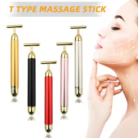 24k Gold Vibration Facial Slimming Face Beauty Bar Pulse Firming Facial Roller Massager Lift Skin Ti