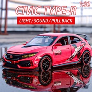 Miniauto Honda Civic Type R Diecast Car Model Alloy Car Diecast Model Toy Vehicle Sound Light Pull B