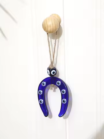 8.5CM Horseshoe Evil Eye Hanging Ornament Handmade Glass Beads Witchy Room Pendant Spiritual Protect