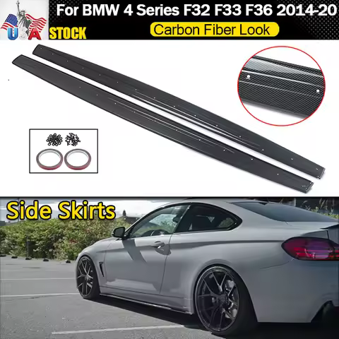 Carbon Style Side Skirts For 14-20 BMW F32 F33 F36 430i M4 M Sport Extension Lip