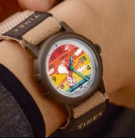 [包順豐] Peanuts Snoopy x Timex Camper Ski 38mm Brown Fastwrap Fabric Strap Watch TW4B34900 Quartz Watc